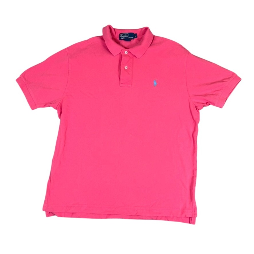 Polo Ralph Lauren Mens Large Pink Short Sleeve Pique Cotton Polo Shirt Blue Pony